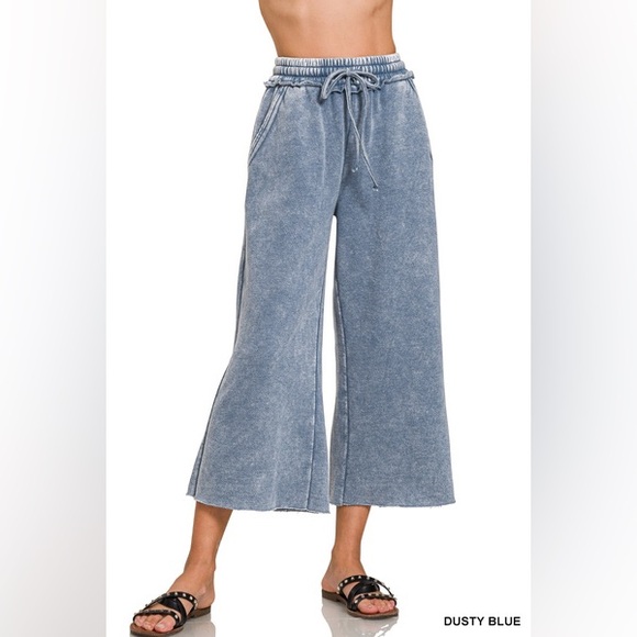 Z15 Last 2! Zenana C8 ACID WASH FLEECE PALAZZO SWEATPANTS WITH POCKETS in pink - Picture 4 of 4